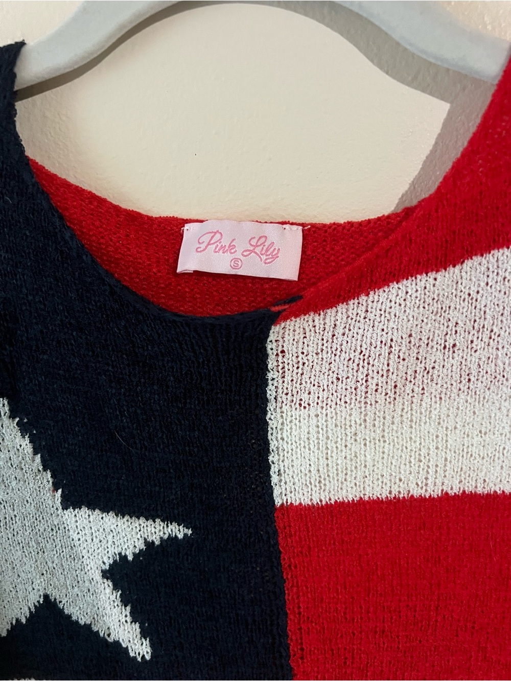 Pink Lily Red White & Blue Star Flag Crewneck Sweater - Picture 2 of 3
